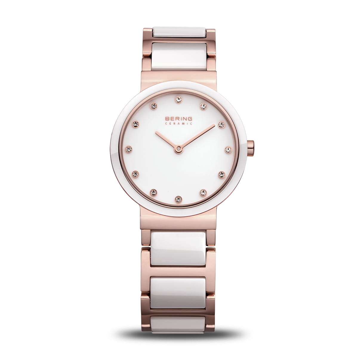 Bering Ladies White Ceramic with Rose Gold Bracelet Watch 10729-766