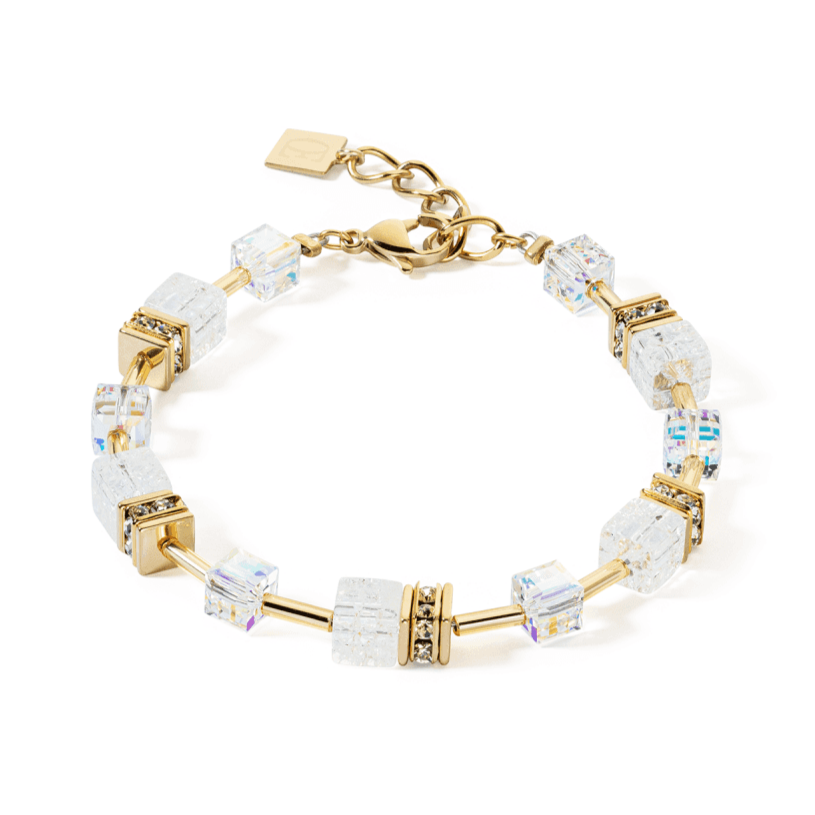 Coeur De Lion Stainless Steel Geo-Cube iconic Gold & White Bracelet 3018/30-1416
