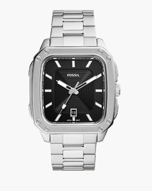 Fossil Inscription Three-Hand Date Stainless Steel Watch