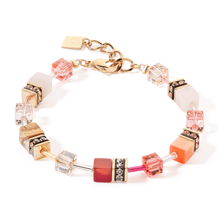 Coeur De Lion Stainless Steel Geo-Cube iconic Red Beige Bracelet 4905/30-0310