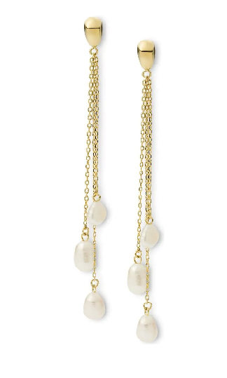 Fossil Fresh Water Pearl Gold Plated Stainless Steel Drop Earrings JF03806710