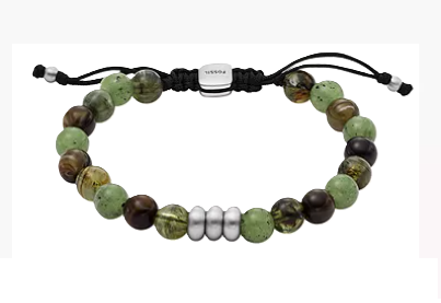 JA7240040 FOSSIL All Stacked Up Green & Brown Acrylic Beaded Bracelet