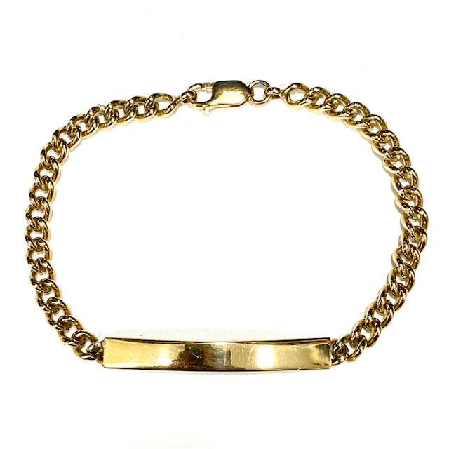 9ct Yellow Gold, Round Curb Link, ID Bracelet 7.5"