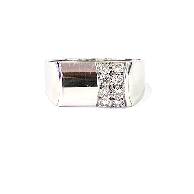 9ct White Gold 8 Diamond Signet Ring Size U
