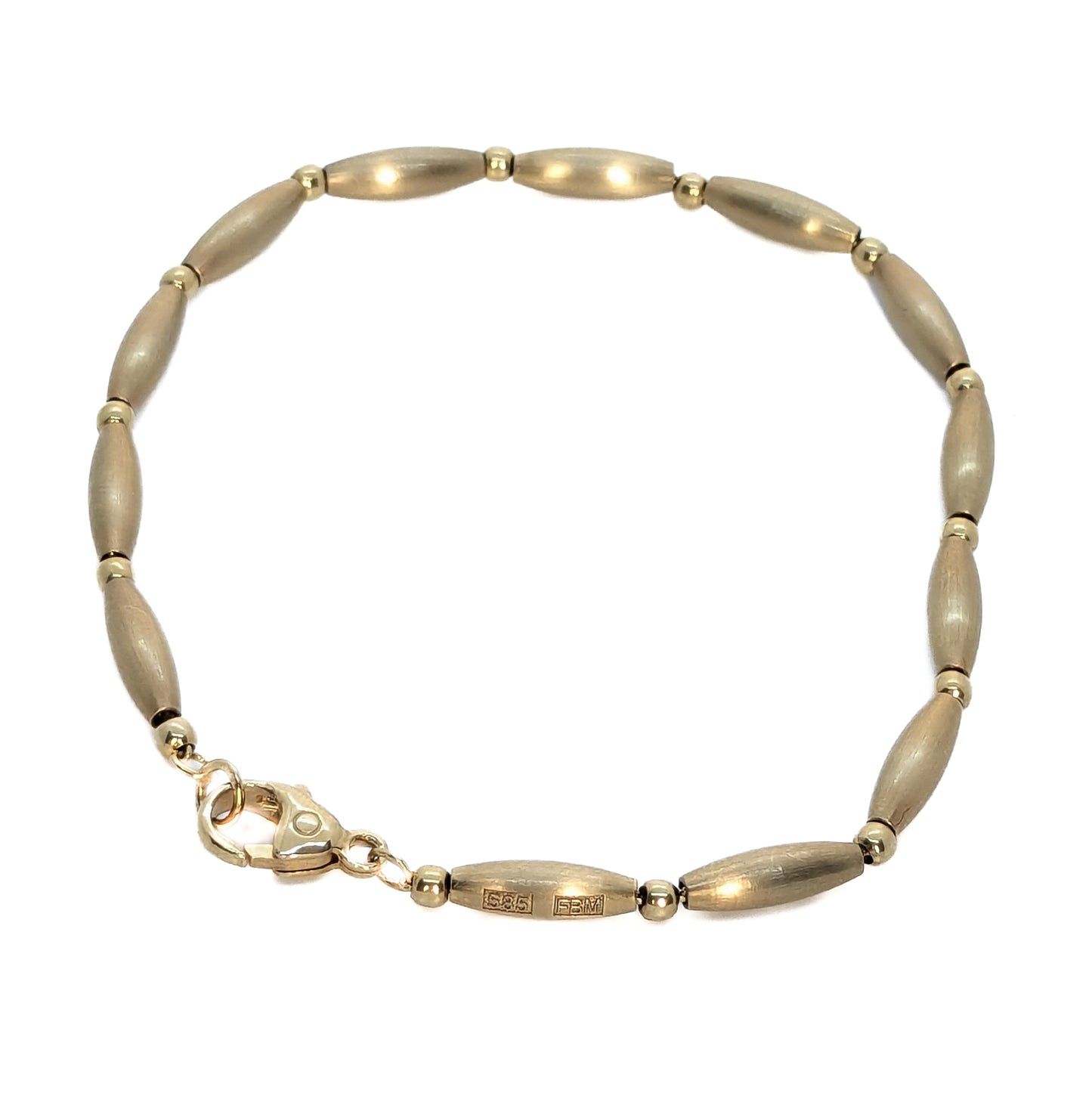 14ct Yellow Gold Satin Barrel 7.5'' Bracelet