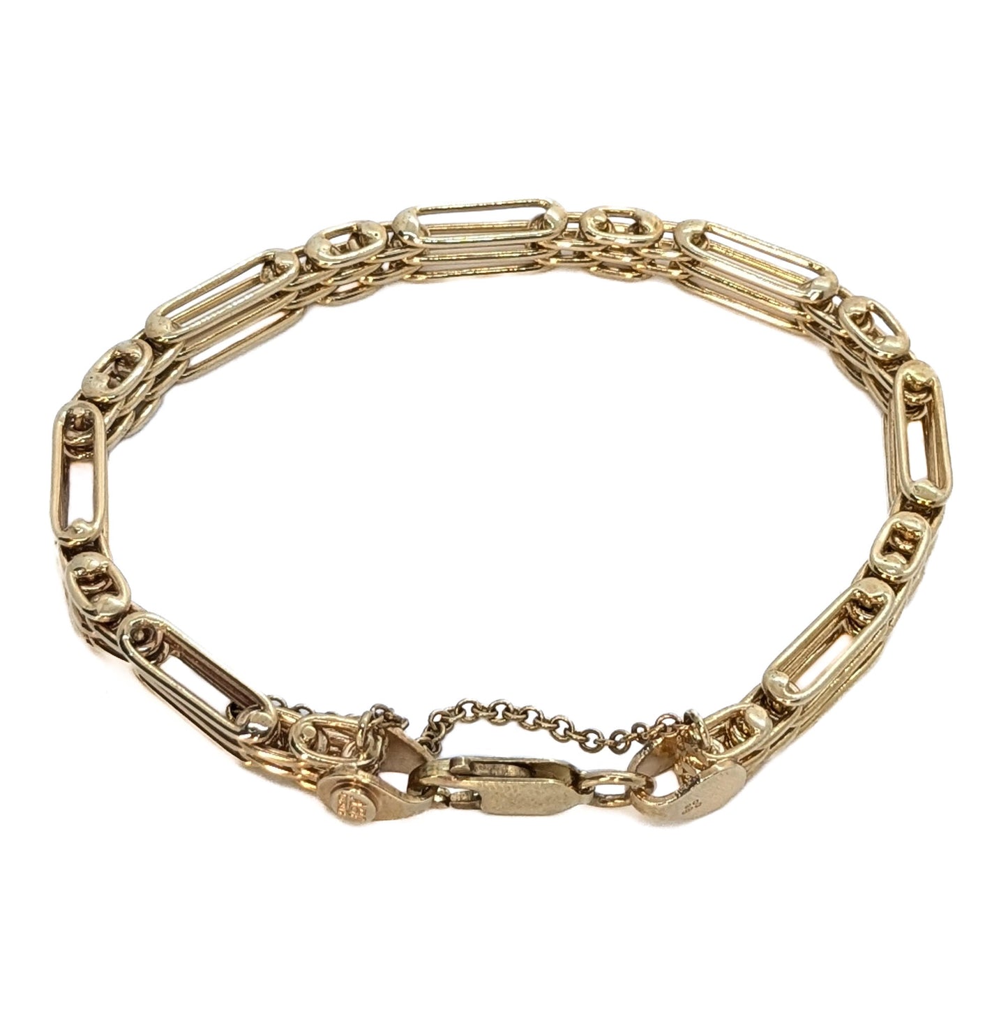 9ct Yellow Gold 3 Bars Gate Bracelet with Safety Chain 7.5"