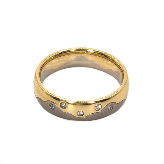 Furrer Jacot 5mm 18ct 2-Tone Diamond Set Wave Patterned Wedding Ring