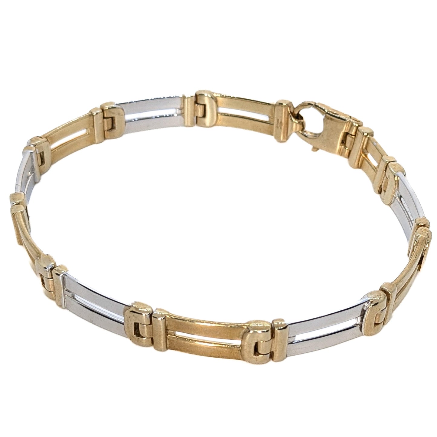 9ct Yellow & White Gold, Two-tone, Parallel Bar-Style, Hinge Link Bracelet 8.5"