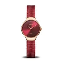 Bering Ladies Red Stainless Steel Rose gold bracelet watch 13326