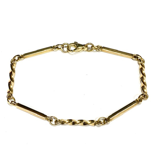 9ct Yellow Gold Bar & Twist Link 7.5" Bracelet