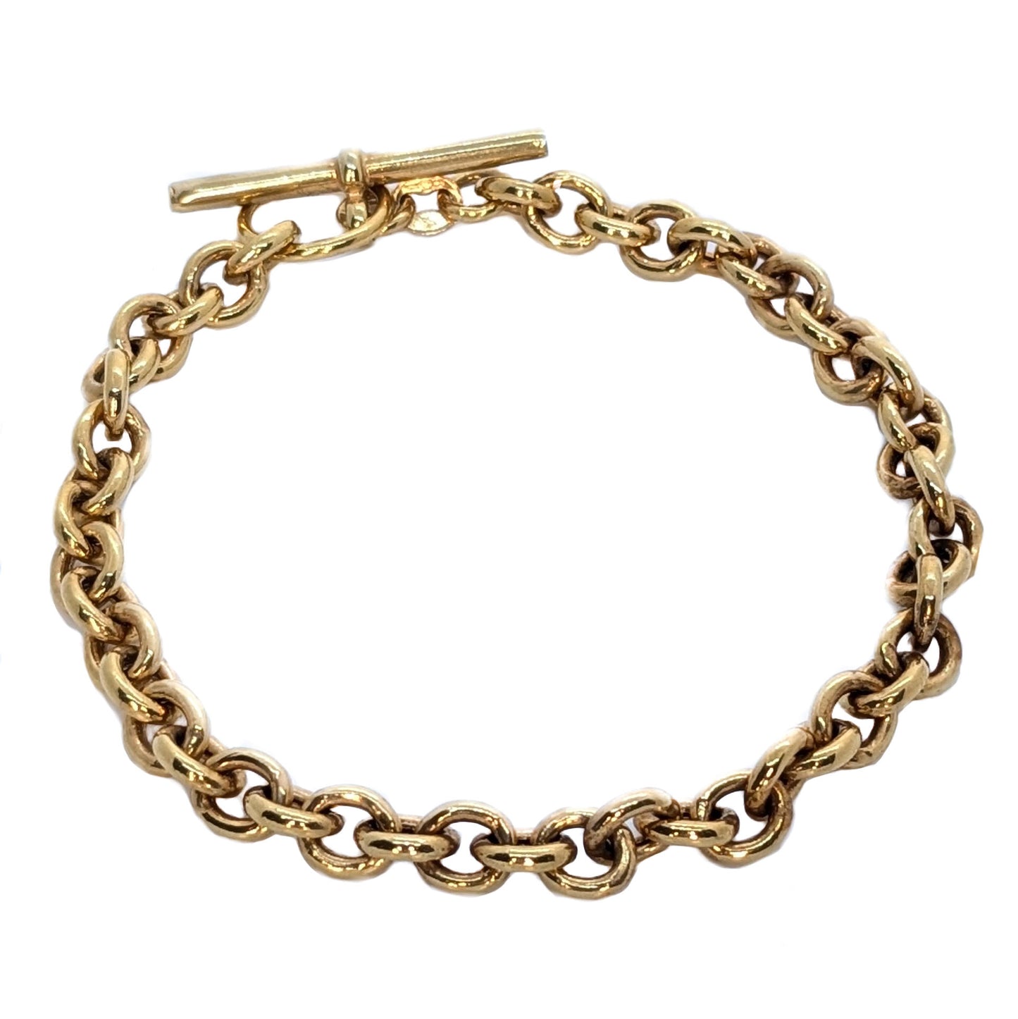 9ct Yellow Gold, Round Belcher Chain, T-bar Bracelet 7.5"