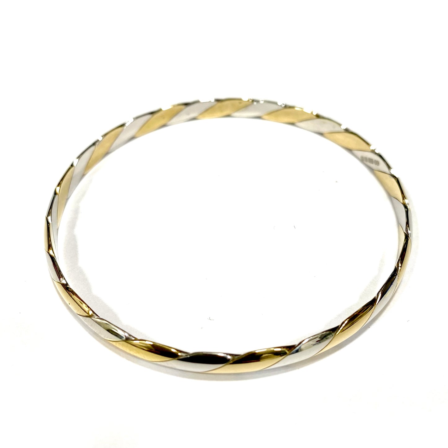 9ct Yellow & White Gold, Two-Tone, Handmade, Twisted Slave Bangle