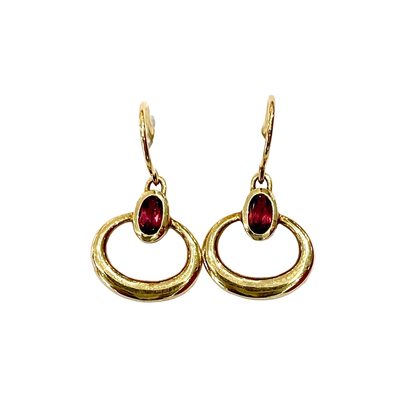 9ct Yellow Gold Garnet Set Drop Earrings Pre Loved