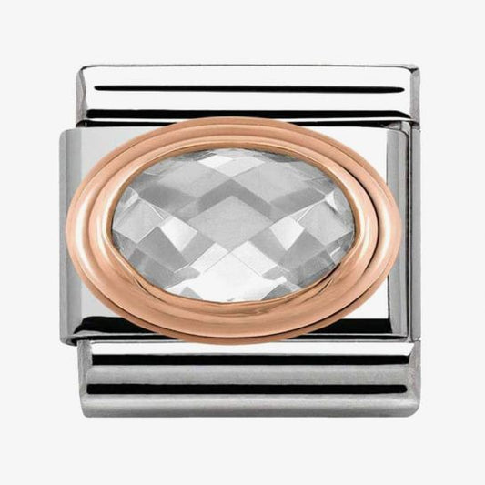 Nomination Classic 9ct Rose Gold White Oval Faceted Cubic Zirconia Set Charm 430601/010