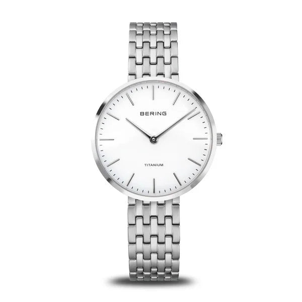 19334-004 Bering Ladies Titanium Bracelet Watch With White Face