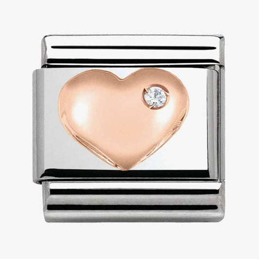 Nomination Classic 9ct Rose Gold White Cubic Zirconia Set Heart Charm 430305/01