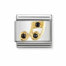Nomination Classic 18K Gold Black Cubic Zirconia Set Music Note Charm 030308/09