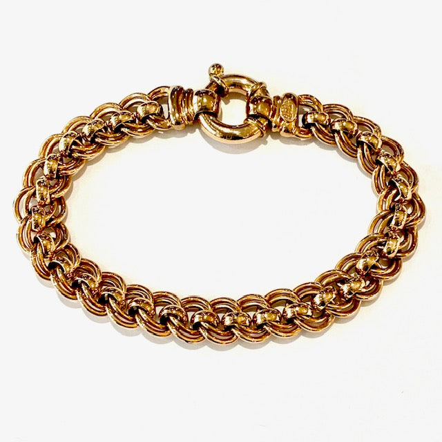 9ct Rose Gold Double Curb Roller Ball Links Bracelet
