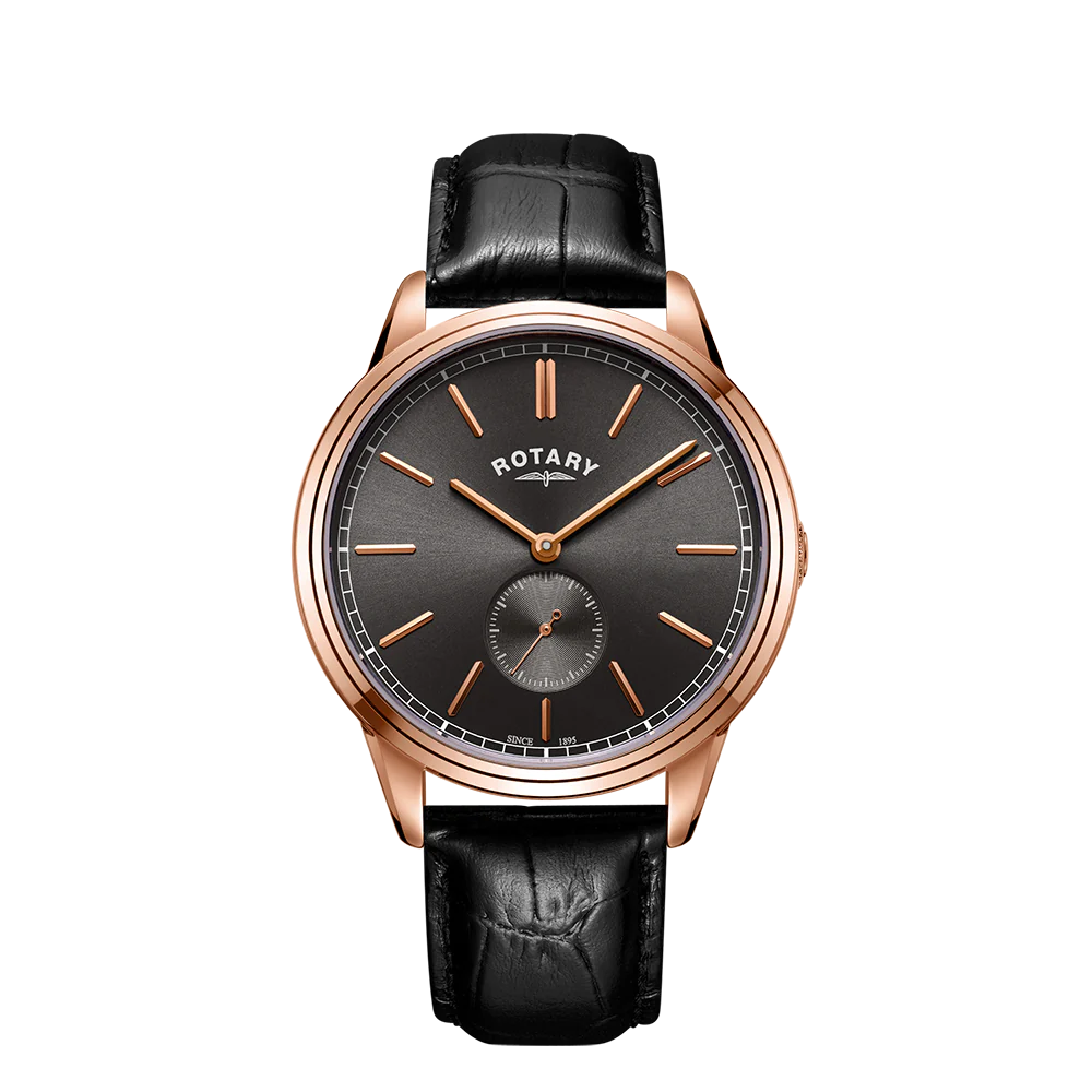Rotary Cambridge Quartz Rose Gold Stainless Steel Watch on Leather Strap