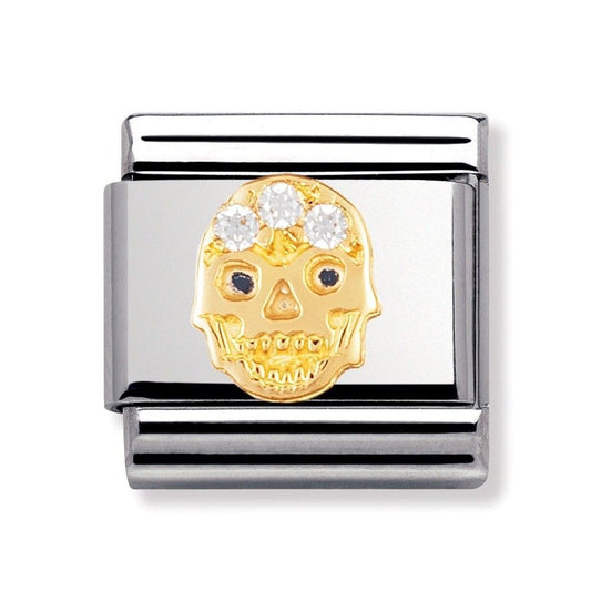 Nomination Classic 18K Gold Cubic Zirconia Set Skull Charm 030308/29