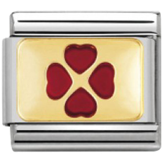Nomination Classic 18K Gold and Enamel Gold & Red Four Leaf Clover Charm 030205/02