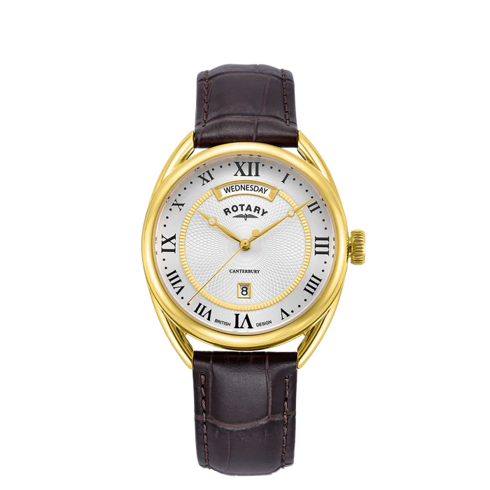 Rotary Canterbury Gold Plated Stainless Steel Watch on Brown Leather Strap GS05533/21