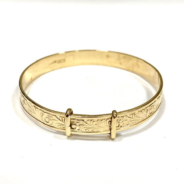 9ct Gold Baby Engraved Expander Bangle Preloved
