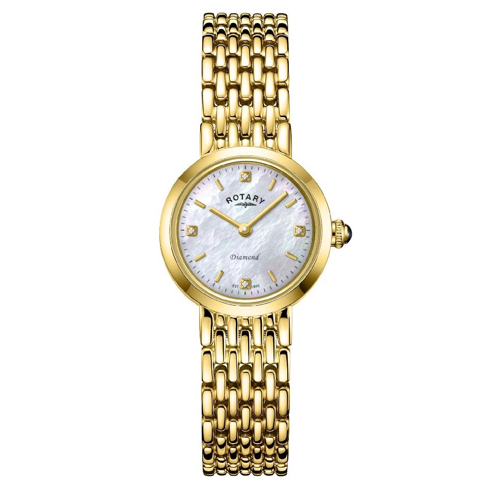Rotary Heritage Gold Plated Stainless Steel Diamond Set Mother of Pearl Dial Bracelet Watch