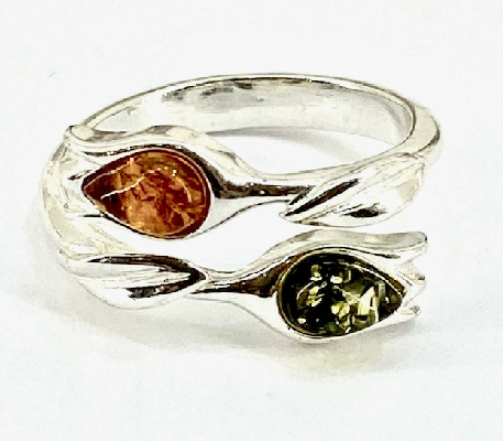 Sterling Silver 2 Colour Amber Tulip Ring