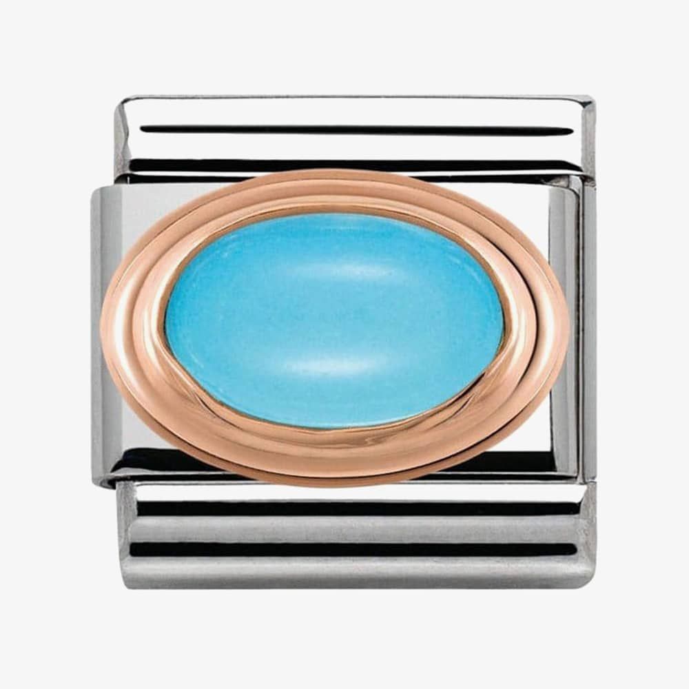 Nomination Classic 9ct Rose Gold Oval Turquoise Set Charm 430501/06