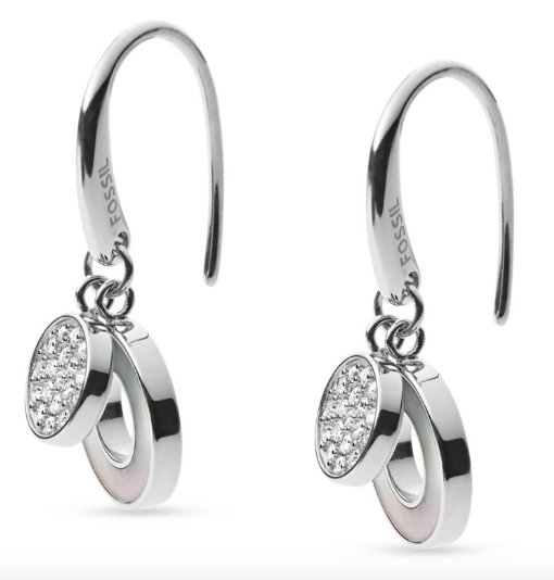 Fossil Stainless Steel MOP & Crystal Drop Earrings JF03140040