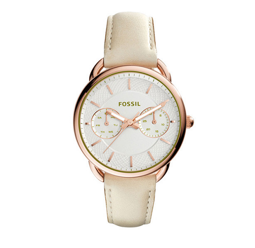 Fossil Tailor Multi function Rose Gold Lady Cream Leather Watch ref ES3954