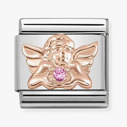 Nomination Classic 9ct Rose Gold Pink Cubic Zirconia Set Angel of Love Charm 430302/19