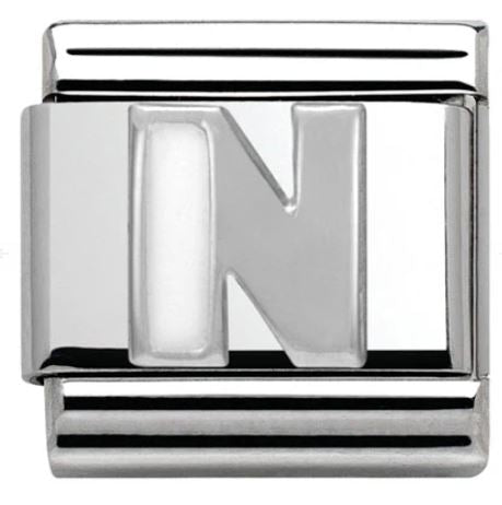 Nomination Classic Silvershine and Enamel Letter Initial White Enamel Charm 330205