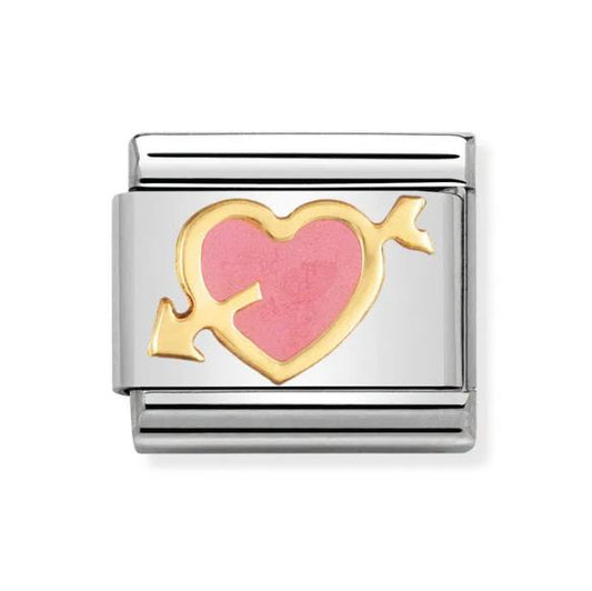 Nomination Classic 18K Gold and Enamel Gold & Pink Heart with Arrow charm 030253/01
