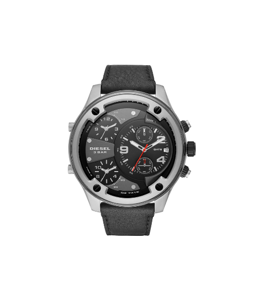DIESEL Boltdown Black Chronograph Watch on Leather Strap