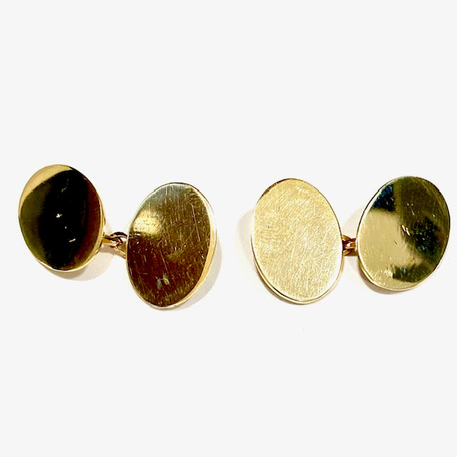 9ct Yellow Gold Plain Oval Chain Link Cufflinks Preloved