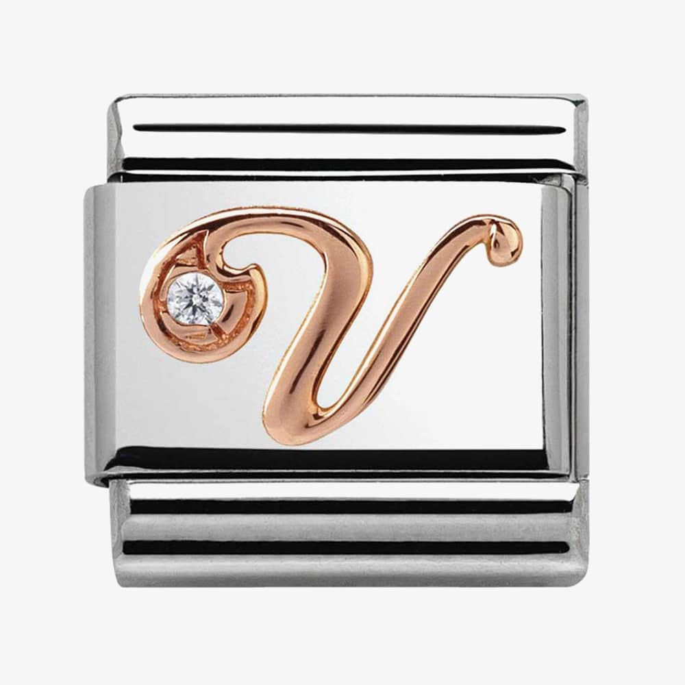 Nomination Classic 9ct Rose Gold Letter Initial CZ Set Charm 430310
