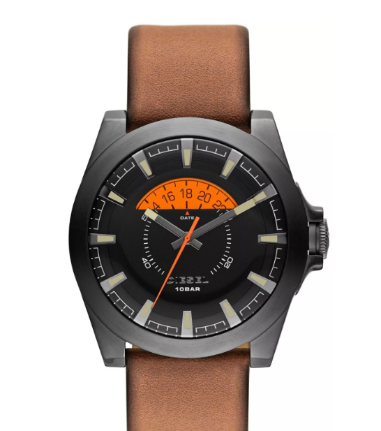 DZ1660 Diesel Arges Black Ion Plated Stainless Steel Leather Strap Watch