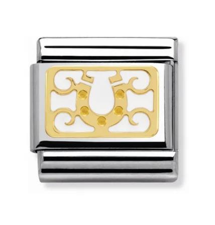 Nomination Classic 18K Gold and Enamel White Lucky Horseshoe Charm 030280/14