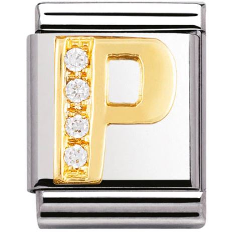 Nomination Big 18k Gold Letter Initial CZ Set Charm 032301