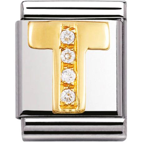 Nomination Big 18k Gold Letter Initial CZ Set Charm 032301
