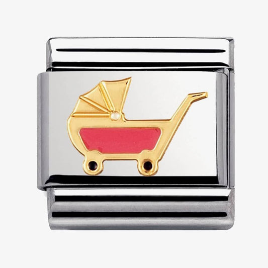 Nomination Classic 18K Gold and Enamel Gold and Pink Pram Charm 030208/49