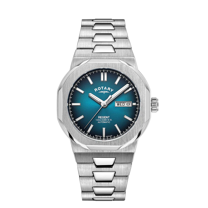 GB05490/73 Gents Rotary Automatic Watch With Crystal Glass, Teal Dial and Stainless Steel Water Resistance Up to 100m 2 Year Manufacturer Warranty