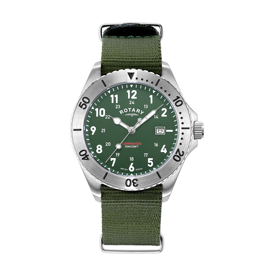 GS05475/56 Rotary Gents Commando green dial with date on Nato strap