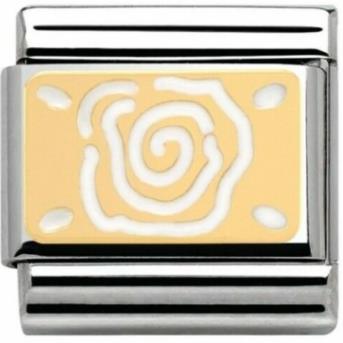 Nomination Classic 18K Gold and Enamel Gold & White Lace Rose Charm 030281/04