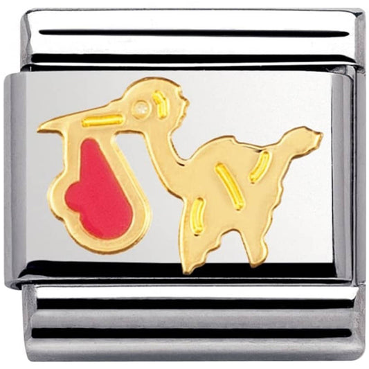 Nomination Classic 18K Gold and Enamel Gold and Pink Stork Charm 030208/21
