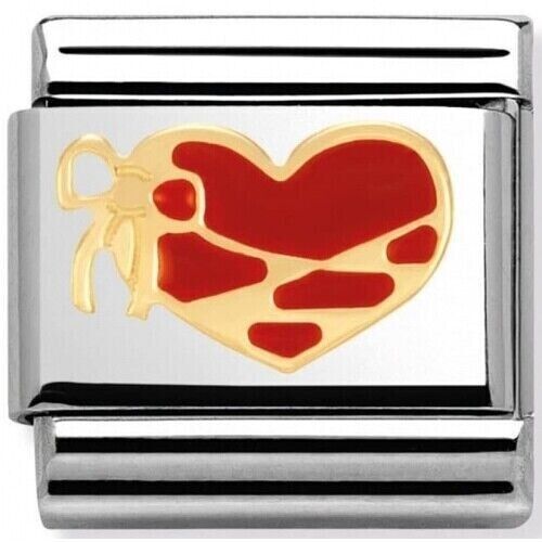 Nomination Classic 18K Gold and Enamel Gold & Red Love Heart With Ribbon Charm 030253/38