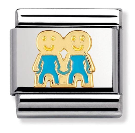 Nomination Classic 18K Gold and Enamel Gold and Blue Brothers Twins Charm 030209/47
