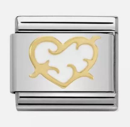 Nomination Classic 18K Gold and Enamel Gold & White Love Heart With Thorns Charm 030253/43